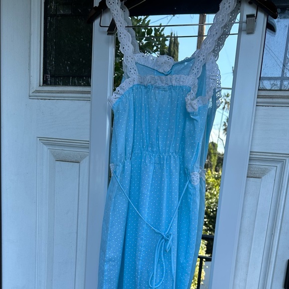 Vintage 1970s Smart Time Juniors Blue Dotted Maxi Dress - Picture 4 of 6